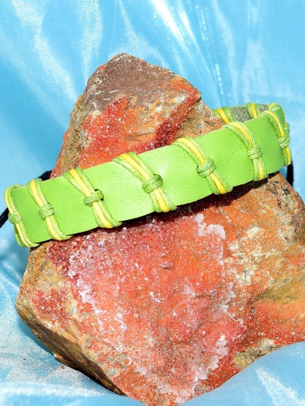 Green Punch Weave Hemp Leather Bracelet Sweet Green Womens Gift Packaged